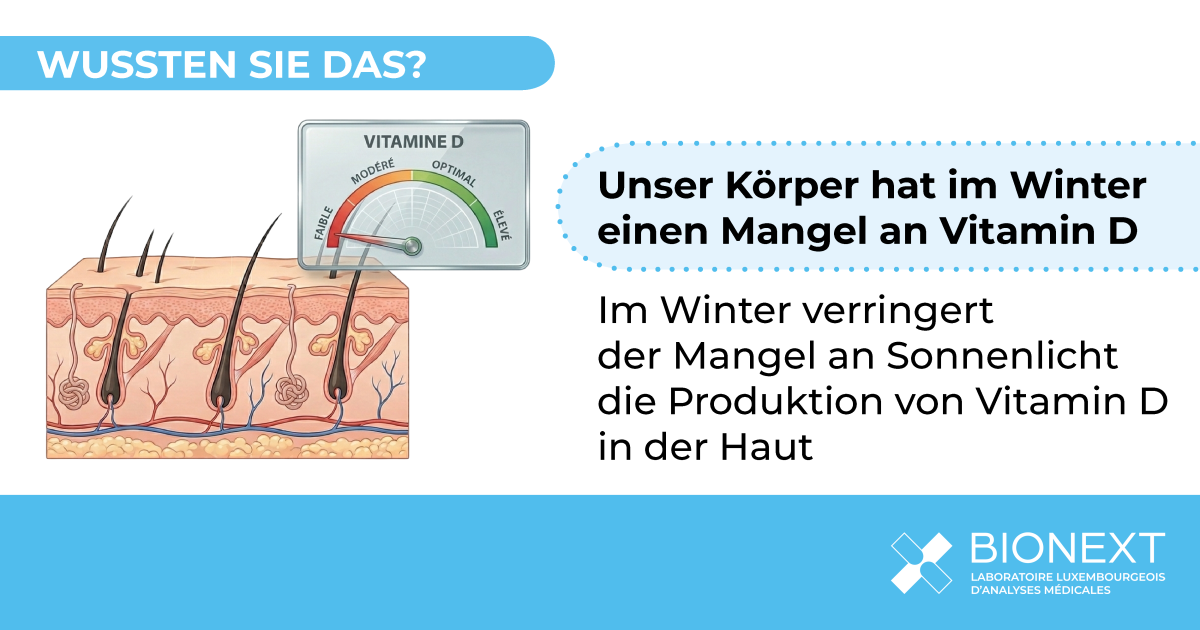 Illustration, die zeigt, warum die Produktion von Vitamin D in der Haut im Winter bei geringer Sonneneinstrahlung abnimmt.