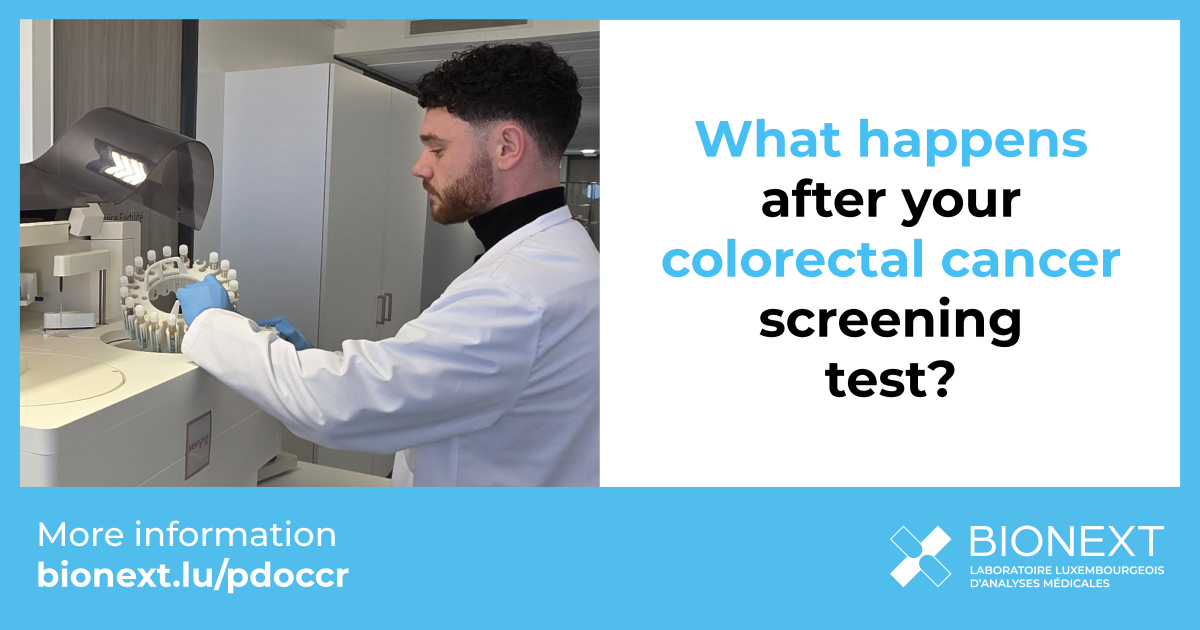 Laboratory analysis of a colorectal cancer screening test at BIONEXT in Luxembourg as part of the organized screening program.