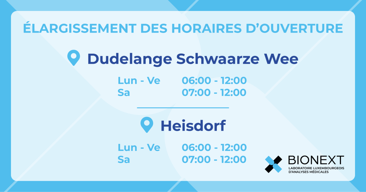 Élargissement des horaires dans deux laboratoires BIONEXT