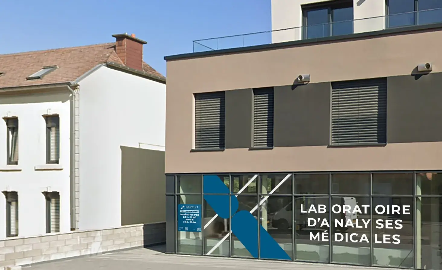 Façade du laboratoire d'analyses médicales BIONEXT à Wiltz, 16 rue Grande Duchesse Charlotte
