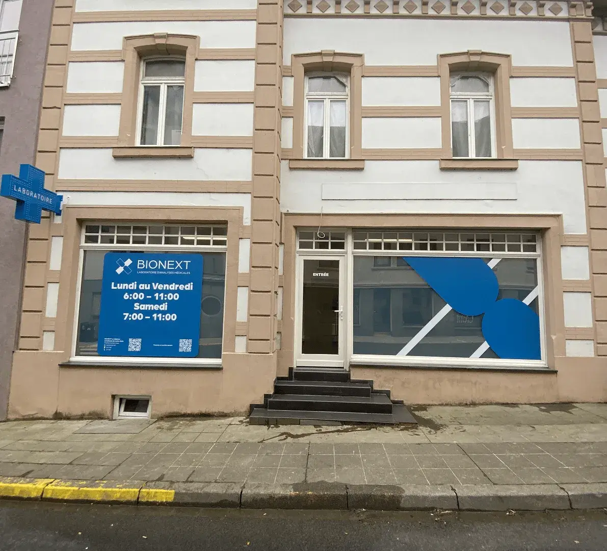 Facade of the BIONEXT medical analysis laboratory in Clervaux, 61 Grand-Rue 