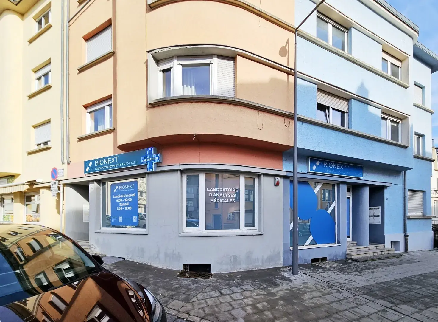 Fachada do laboratório de análises médicas BIONEXT em Luxembourg, 54 rue Maréchal Foch