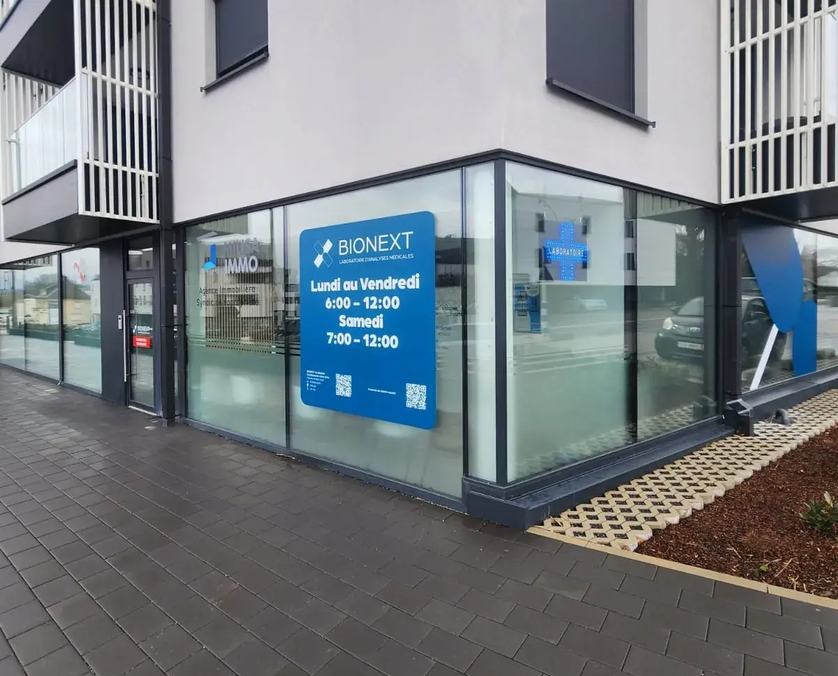 Facade of the BIONEXT medical analysis laboratory in Weiswampach, 24 Gruus-Strooss