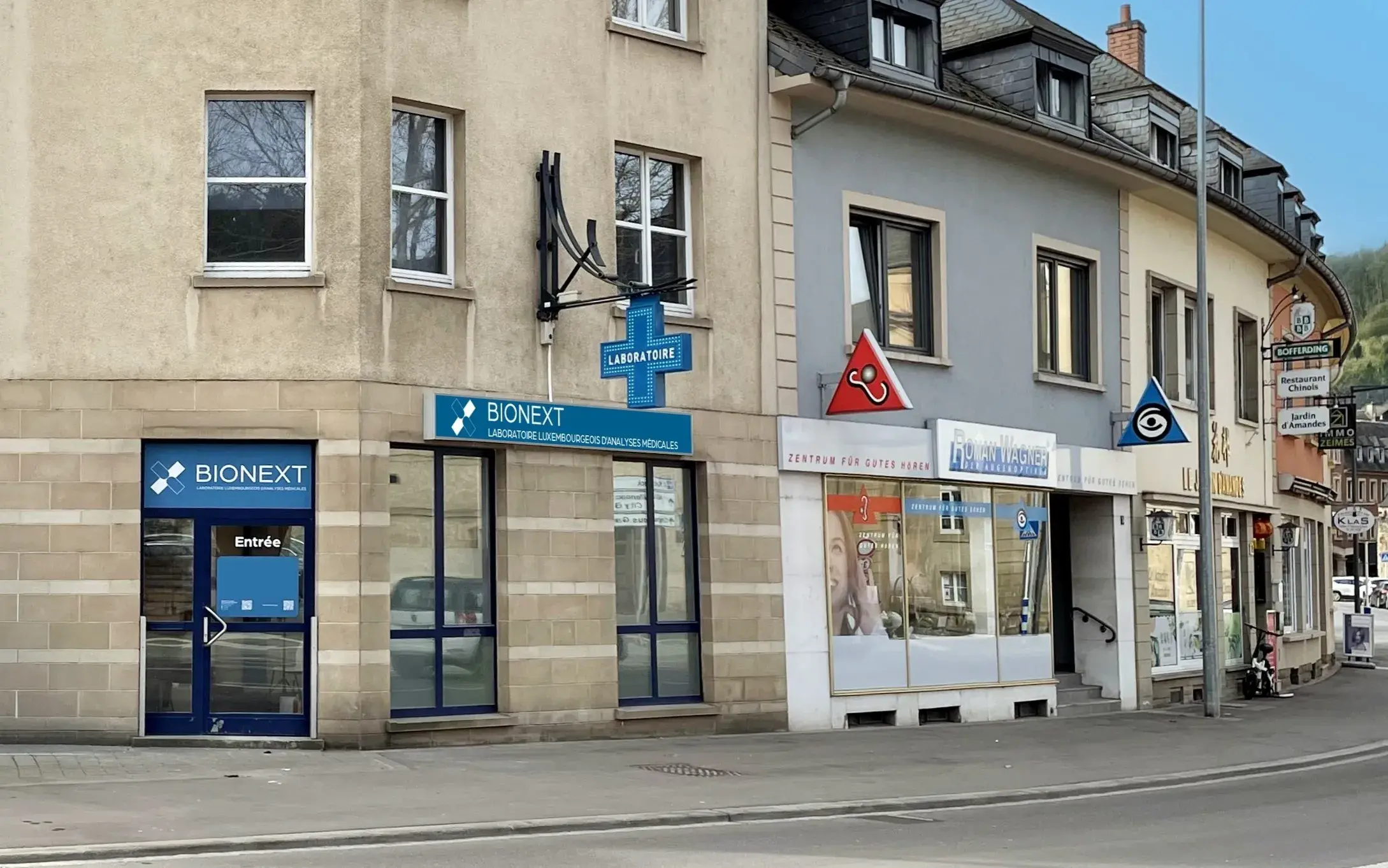 Facade of the BIONEXT medical analysis laboratory in Echternach, 16 rue du Pont