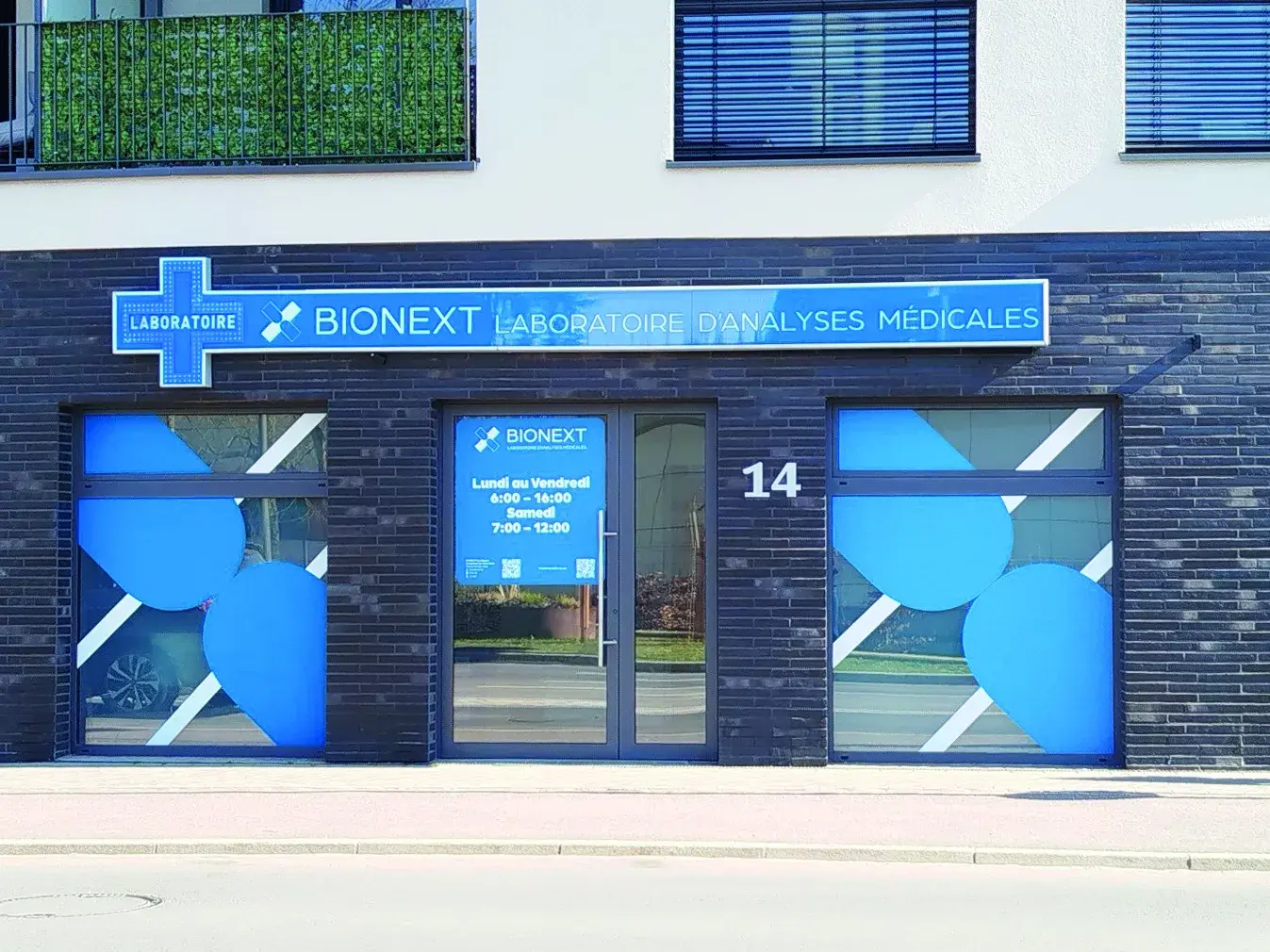 Fachada do laboratório de análises médicas BIONEXT em Ettelbruck, 14 rue Prince Henri