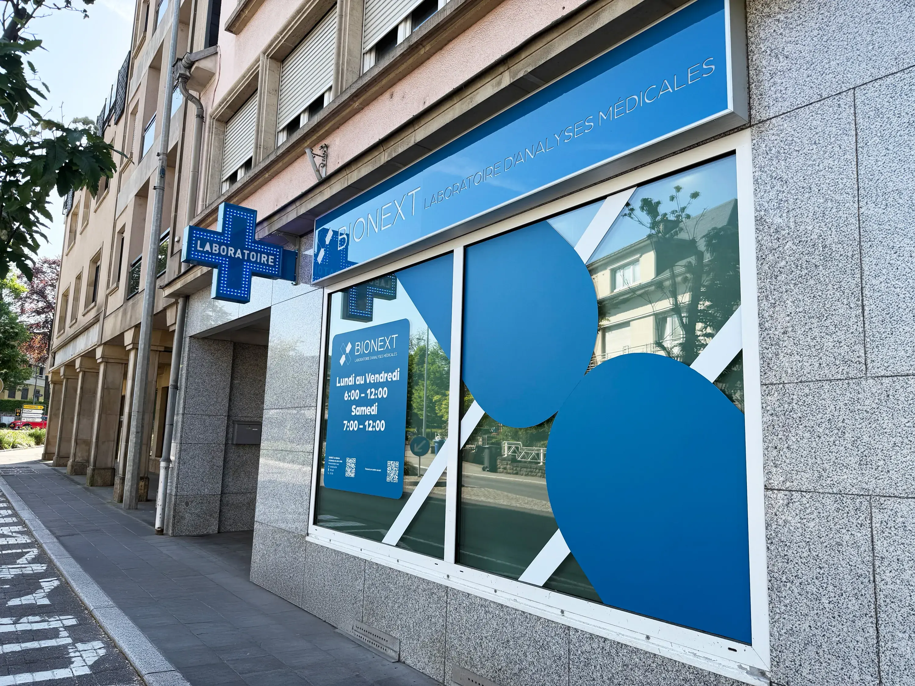 Façade du laboratoire d'analyses médicales BIONEXT à Walferdange, 20 route de Diekirich