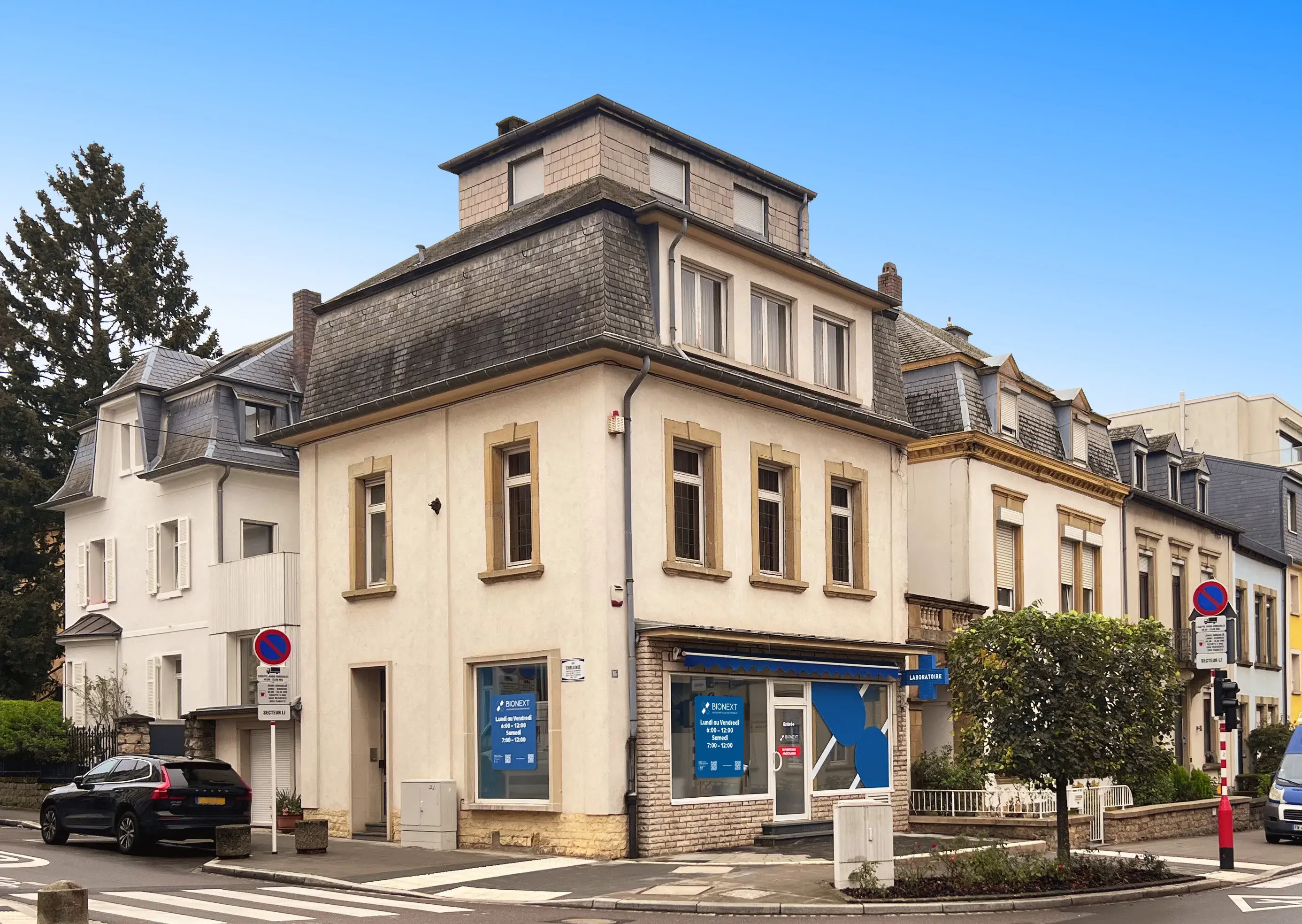 Fachada do laboratório de análises médicas BIONEXT em Limpertsberg Luxembourg, 86 Avenue de la Faïencerie