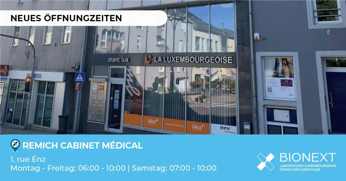 Verlängerung der Öffnungszeiten des Labors BIONEXT Remich Arztpraxis