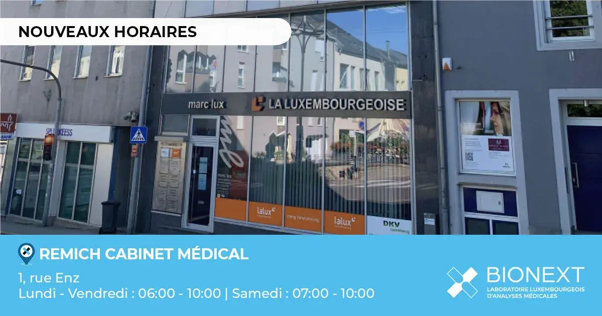 Elargissement des horaires du laboratoire BIONEXT Remich Cabinet Médical