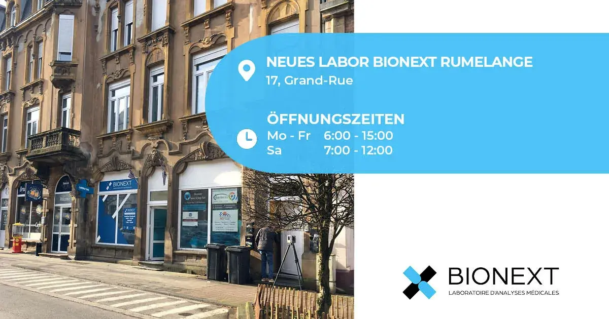 Das in Rumelange ansässige medizinische Analyselabor BIONEXT bietet einen hochqualifizierten Service für Ihre Gesundheitstests. Unsere erfahrenen Techniker entnehmen sorgfältig und präzise Blut-, Urin-, Gen- und andere Proben. Unser Engagement konzentriert sich auf eine optimale Patientenreise: Qualität der Aufnahme, minimale Wartezeiten und schnelle Ergebnisse. Unser zu 100 % luxemburgisches Labor ist mit den neuesten Technologien ausgestattet, um die Zuverlässigkeit und Geschwindigkeit der Analysen zu gew