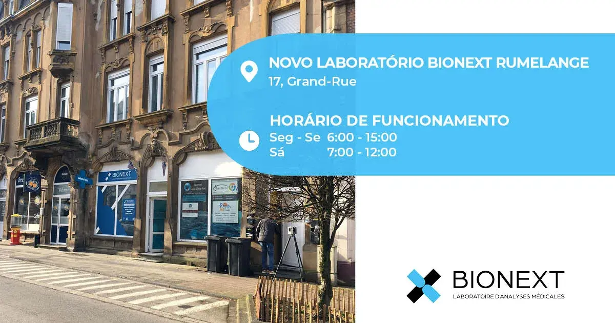 Localizado em Rumelange, o laboratório de análises médicas BIONEXT oferece um serviço altamente qualificado para seus exames de saúde. Nossos técnicos especializados coletam amostras de sangue, urina, genéticas e outras amostras com cuidado e precisão. Nossos compromissos se concentram em uma jornada ideal do paciente: qualidade de recepção, espera mínima e resultados rápidos. O nosso laboratório 100% luxemburguês está equipado com as mais recentes tecnologias para garantir a fiabilidade e rapidez das análi