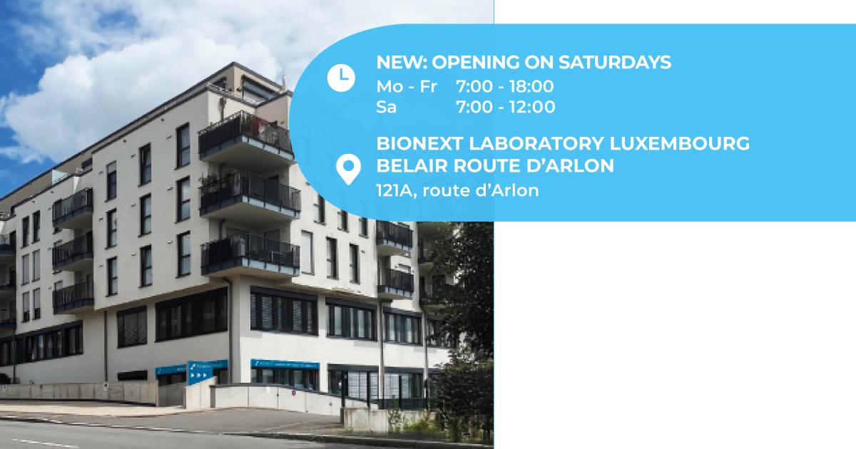 Opening on Saturdays of the BIONEXT Luxembourg Belair laboratory on Route d'Arlon
